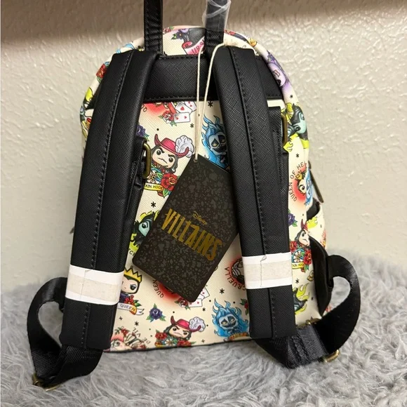Loungefly Cream Disney Villains Mini Backpack with Multicolor Chibi Print - Picture 3 of 5
